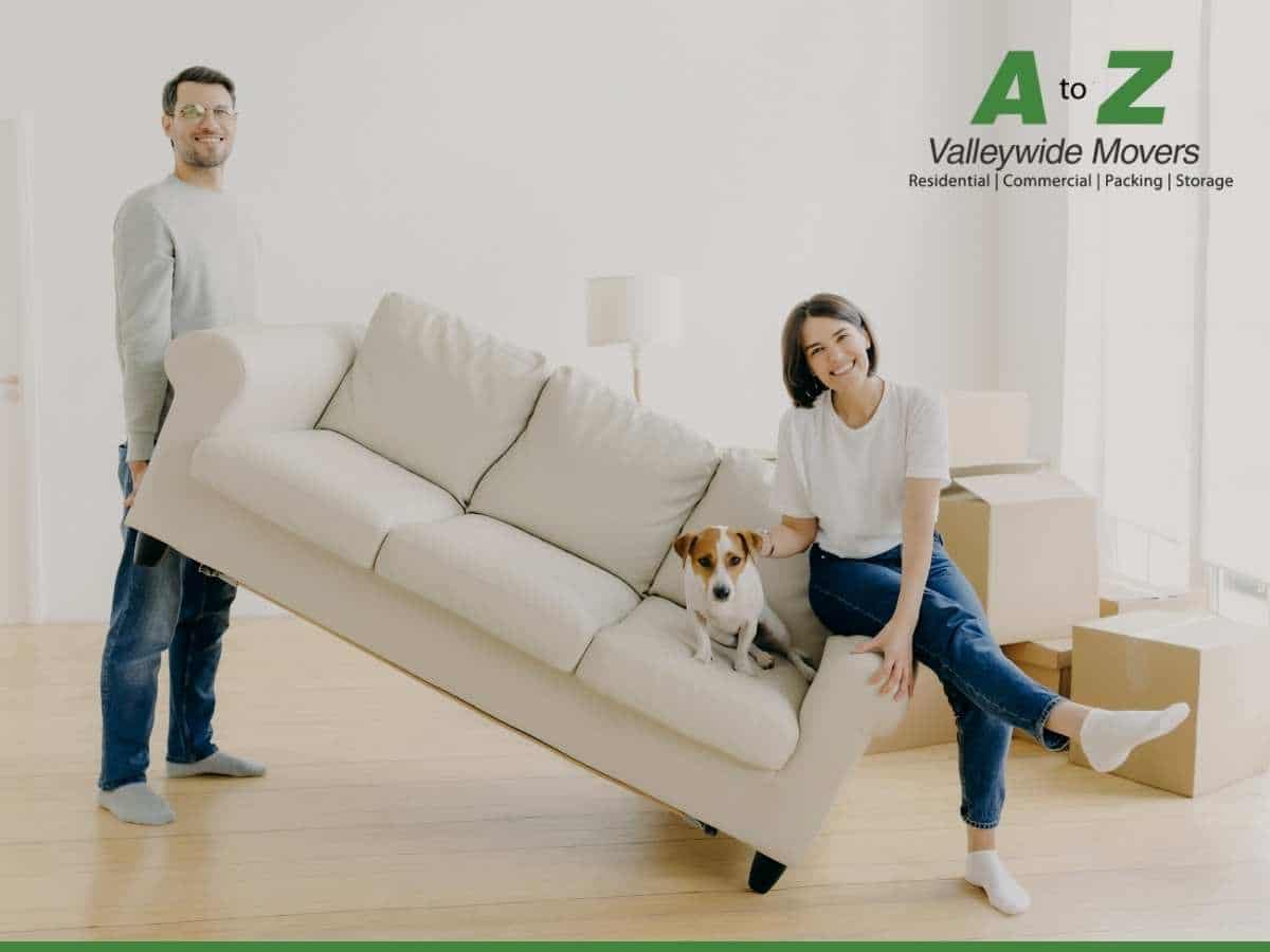 A couple successfully moving their furniture in Gilbert, AZ.